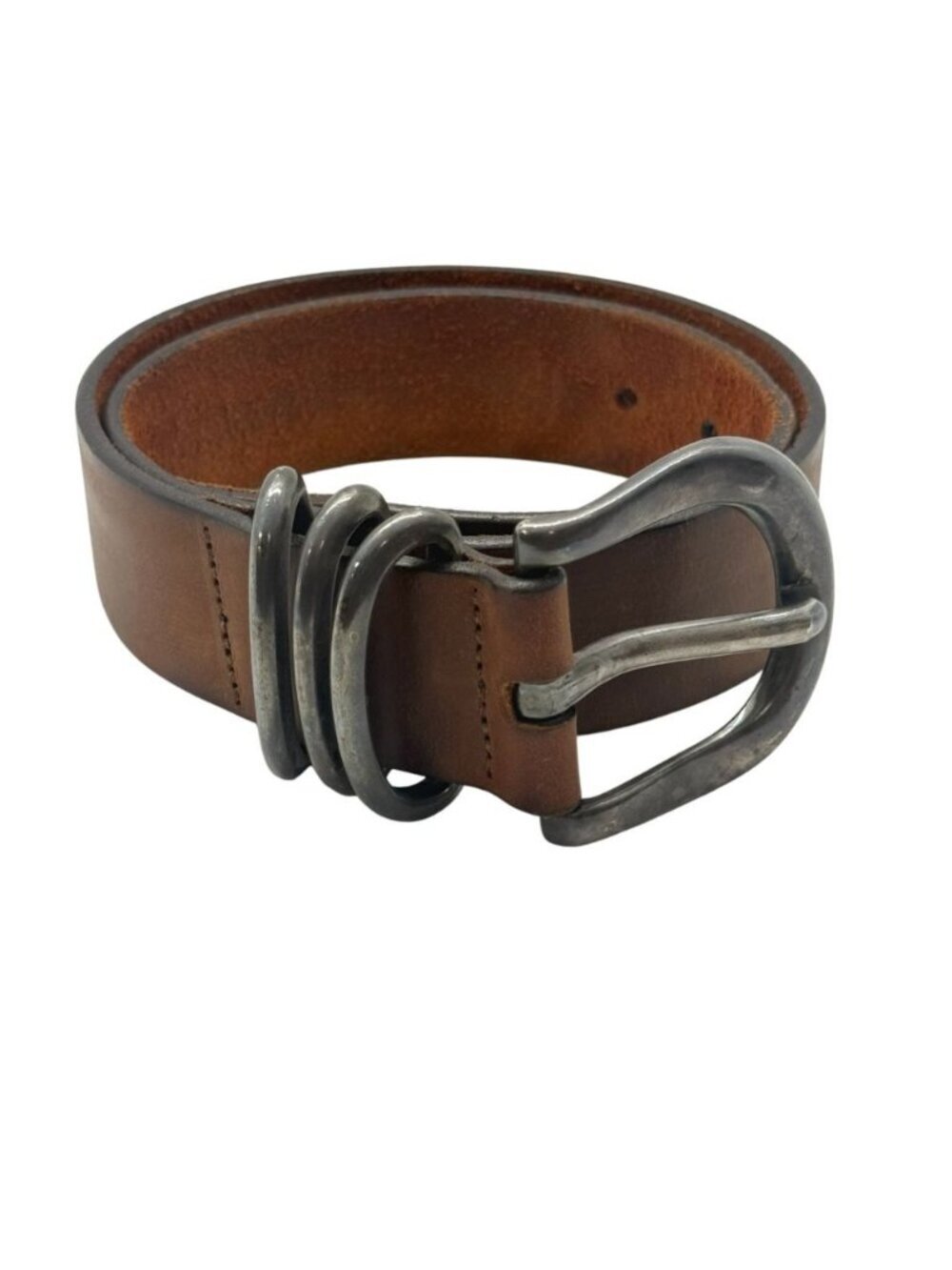 Sundance Leather Belt in Warm Brown with Distressed Silver Buckle